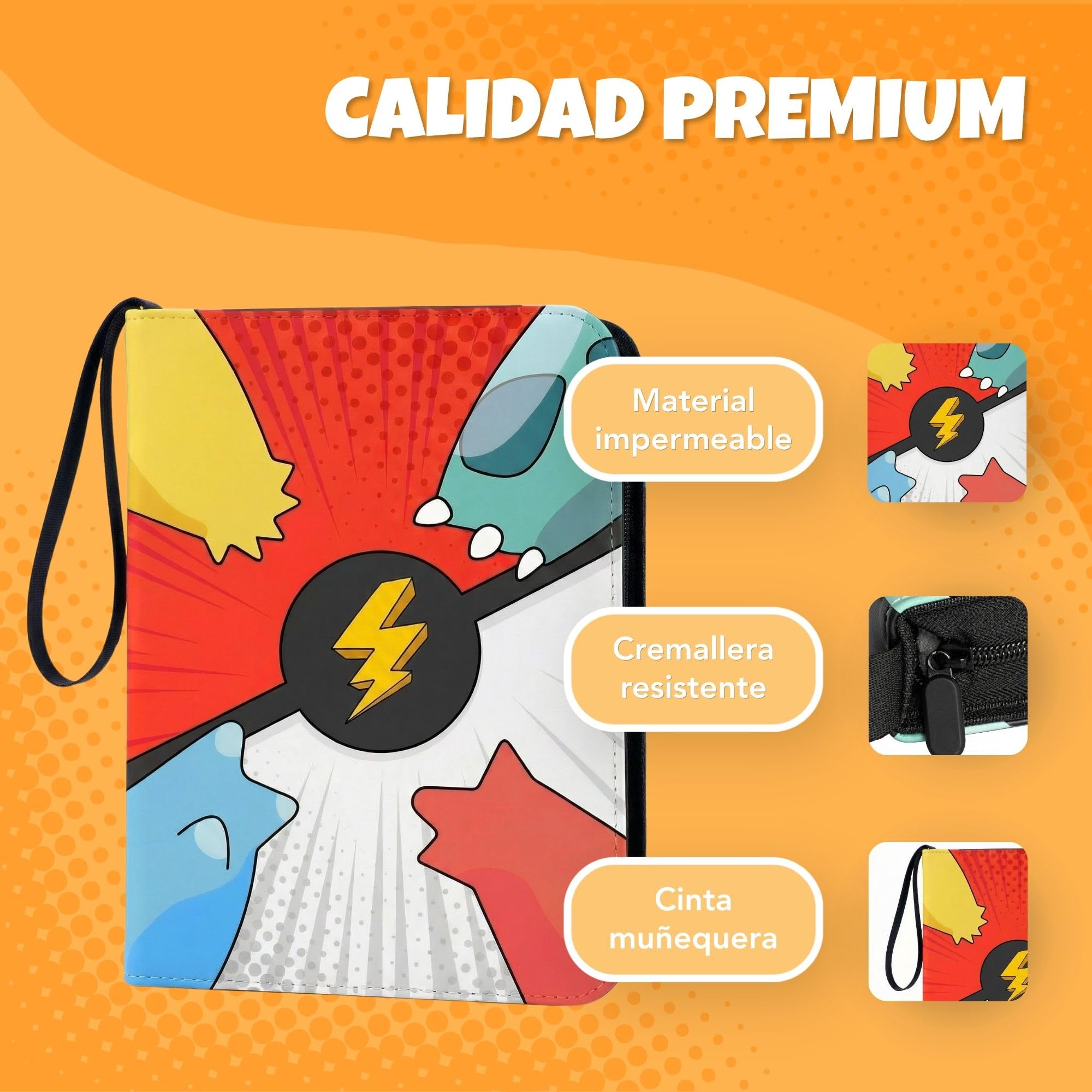 Álbum Cartas para Pokémon – 1080 Cartas, 60 Páginas y 9 Bolsillos – Card Binder Grande con Cremallera – Carpeta para Cartas TCG con Archivador Impermeable y Doble Cara