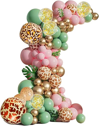 Miniatura 4 de Kit de arco de globos de safari en la selva, 170 piezas, decoraciones de safari para baby shower para niños y niñas, kit de arco de globos rosa y