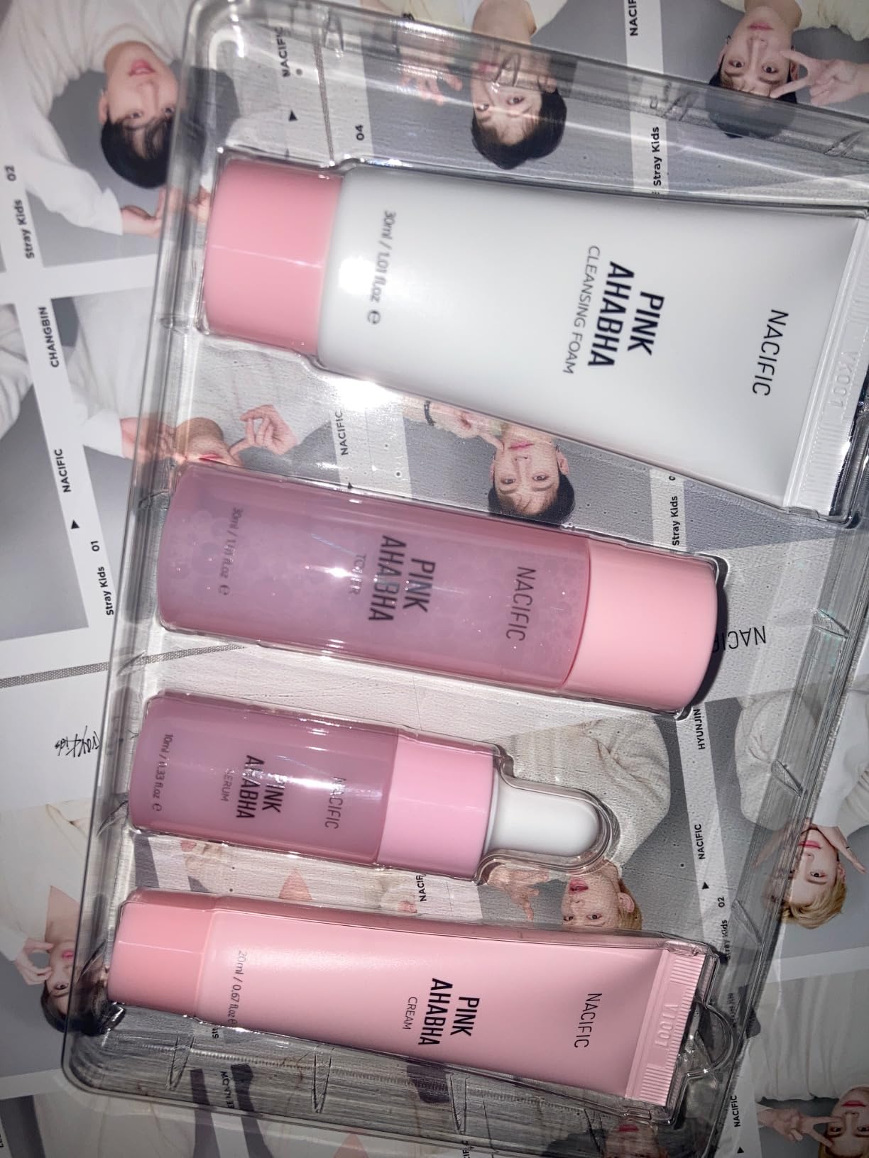 KOSBEAUTY Nacific Pink AHA BHA Kit ( Cleansing Foam, Toner, Serum, Cream ) Travel Size Skin Care Set by KOSBEAUTY