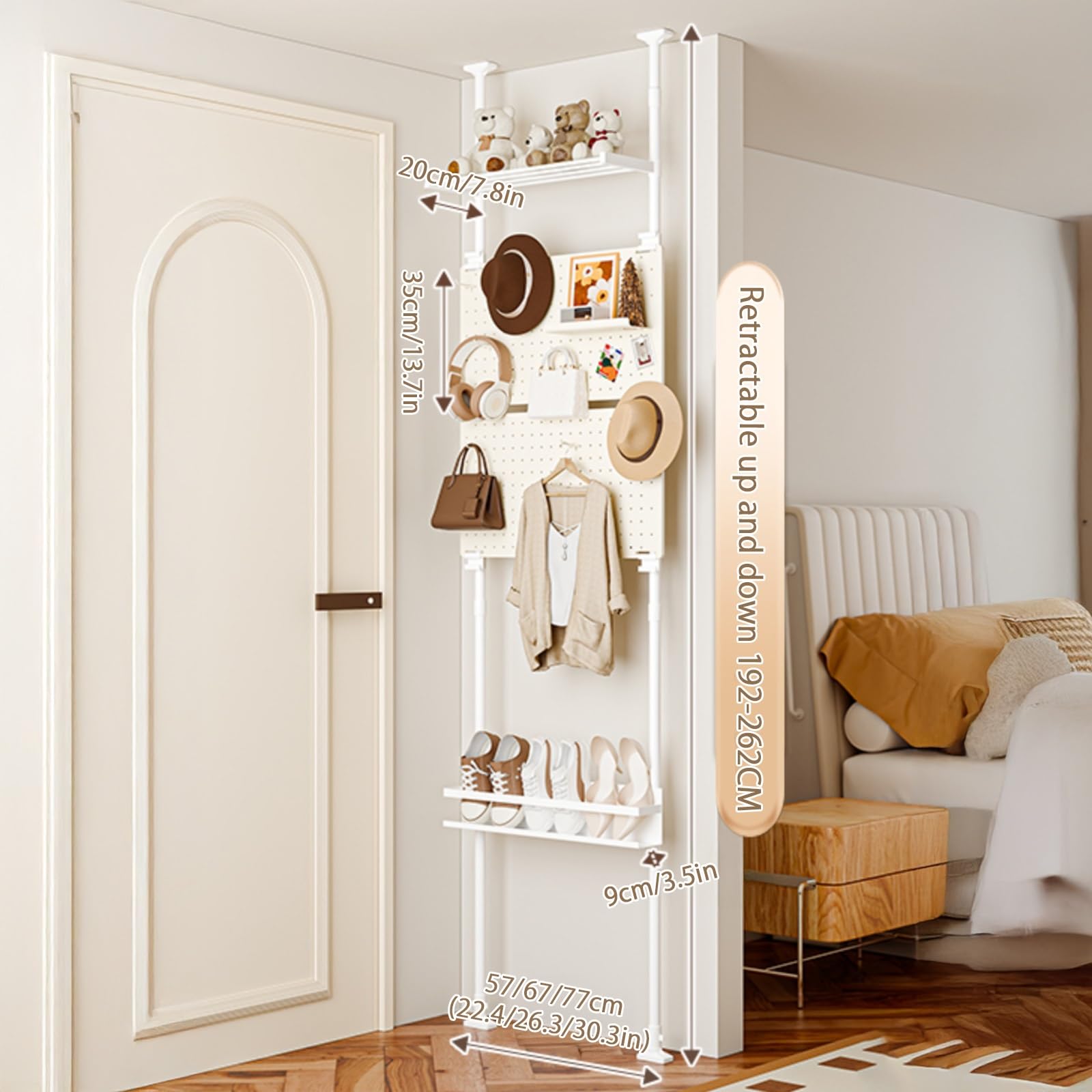 Organizer da parete con pannello forato regolabile in altezza, include accessori per camera da letto, studio, soggiorno, cucina, balcone, ufficio