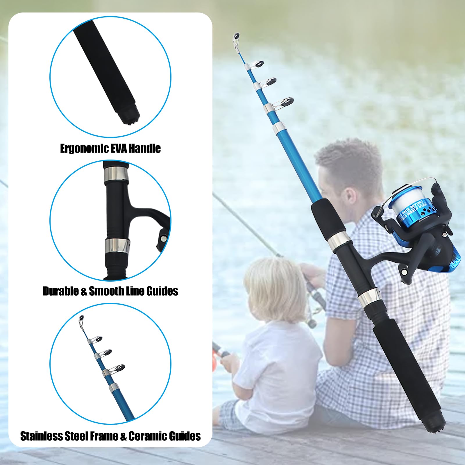 Ensemble De Pêche, Canne À Pêche Télescopique avec Moulinet, Leurres Et Sac De Transport, 1.5m Télescopique Ensemble De Canne À Pêche, Portable Combo Télescopique Canne Et Moulinet pour Débutants