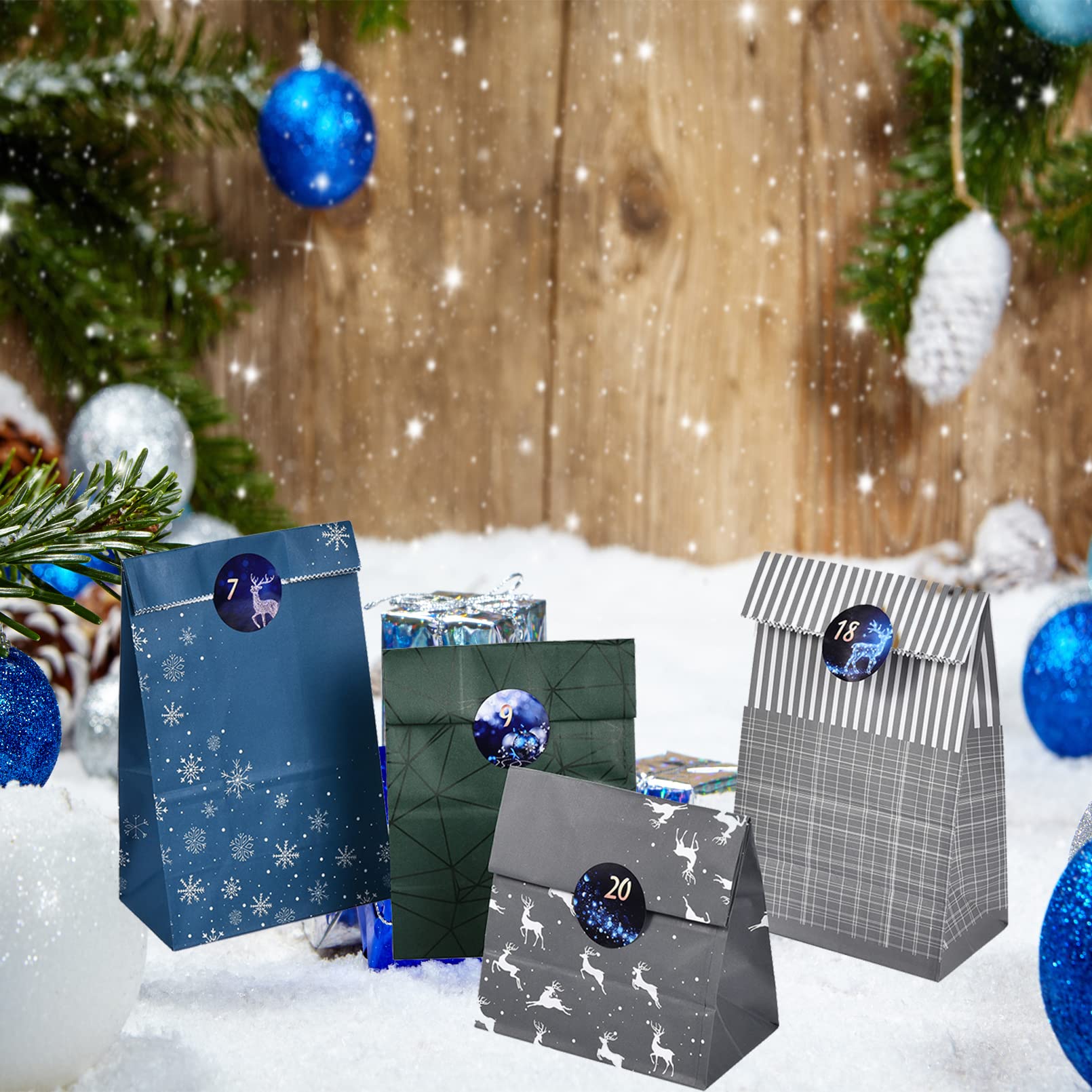 Sac Cadeau Calendrier Avent DIY 24 Sacs Kraft - Autocollants Numérotés Déco Noël Calendrier Noël Bricolage