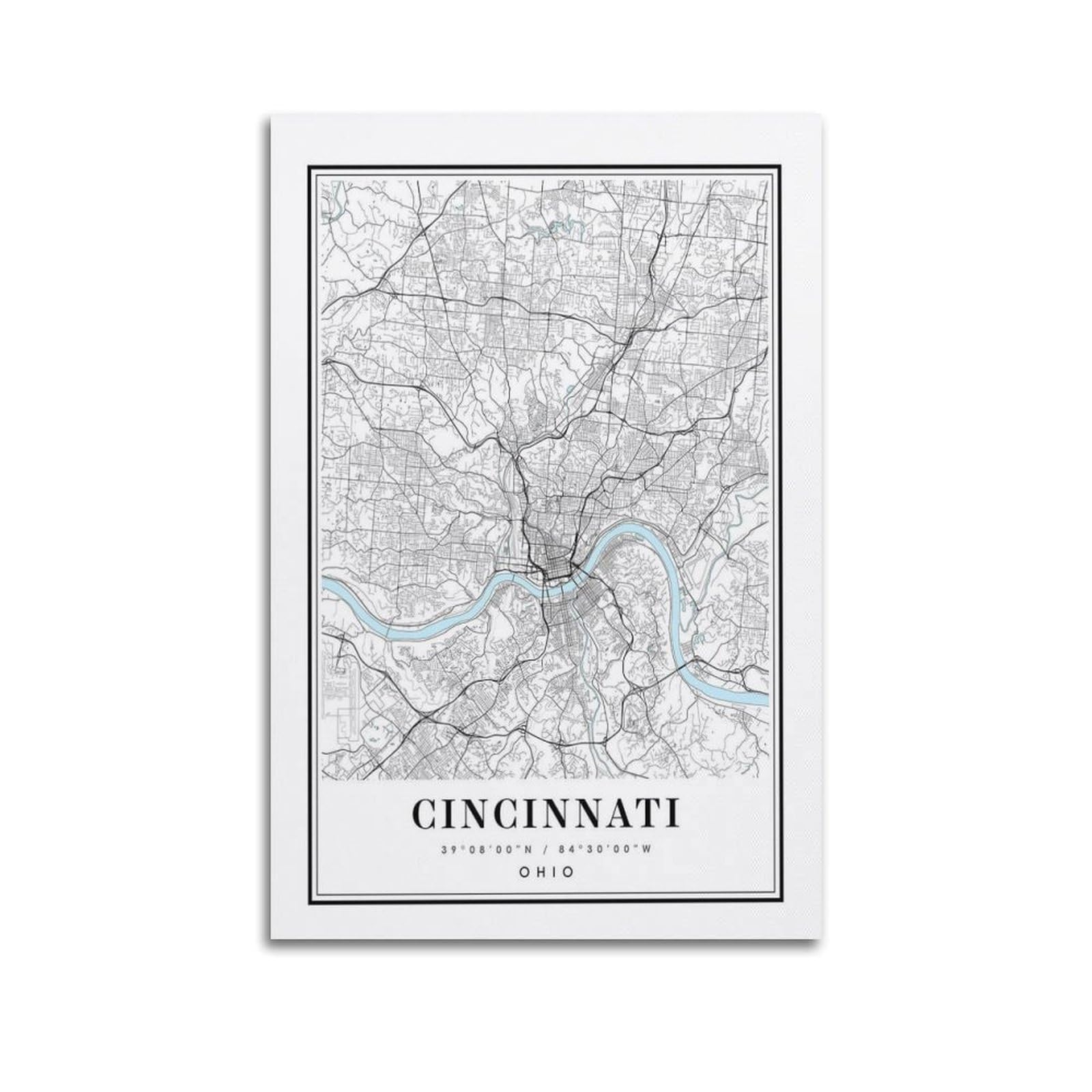 xiaoxiaoshen Cincinnati Ohio Map Canvas Poster Wall Art Prints Room Aesthetic Murals Bedroom And Living Decorations 20x30inch(50x75cm)