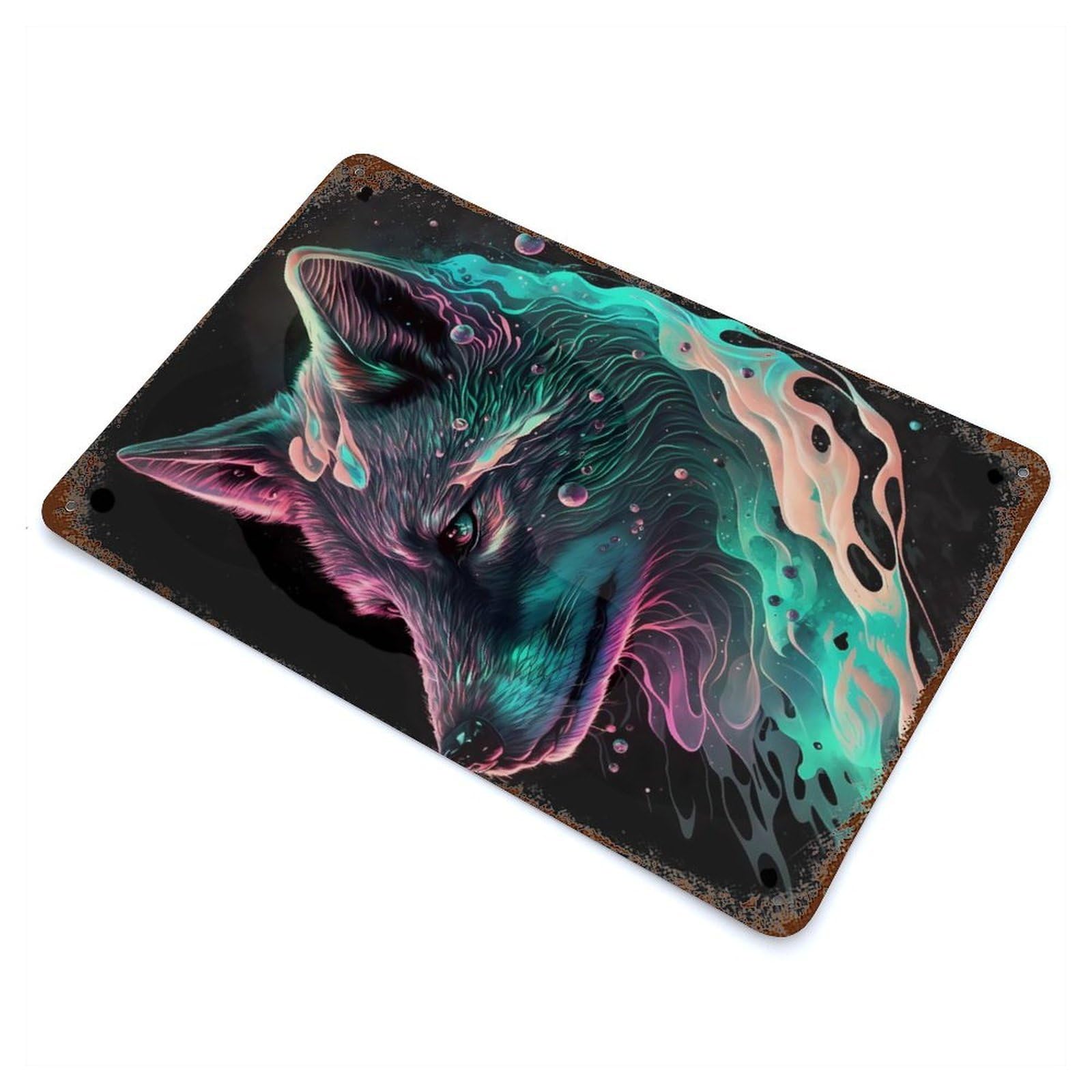 Precious Wolf 11.8"x7.9" Vintage Rust Metal Sign, Decorative Metal Wall Art for Living Room, Hallway And Home Decor