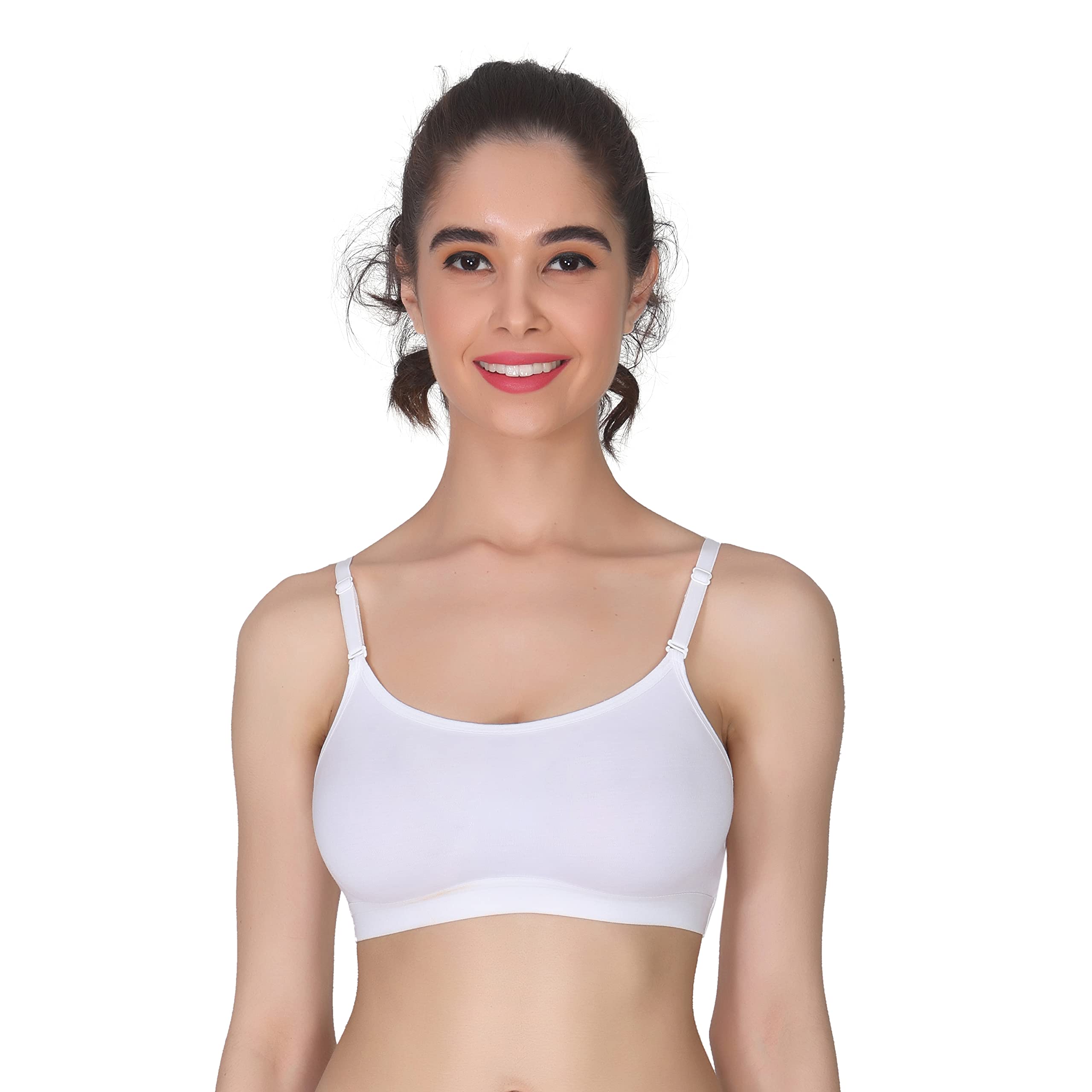 Sports Bra for Women Non Padded Full Coverage,Cup Size B,Everyday Wireless & Non Padded Support Shaper,Pull On Cotton Blend Fabric SB NP White 1 PC 38-image-2