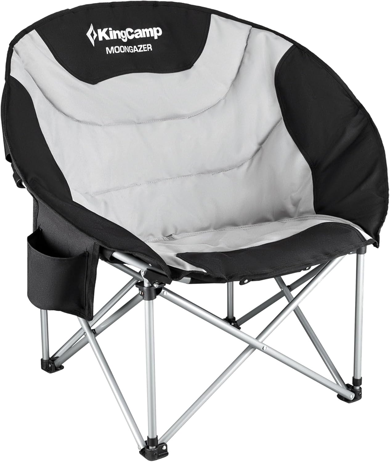 KingCamp Camping Chair Oversized Padded Moon Round Saucer Chairs Camping Folding Chair with Cup Holder (Black - 2 Pack)…