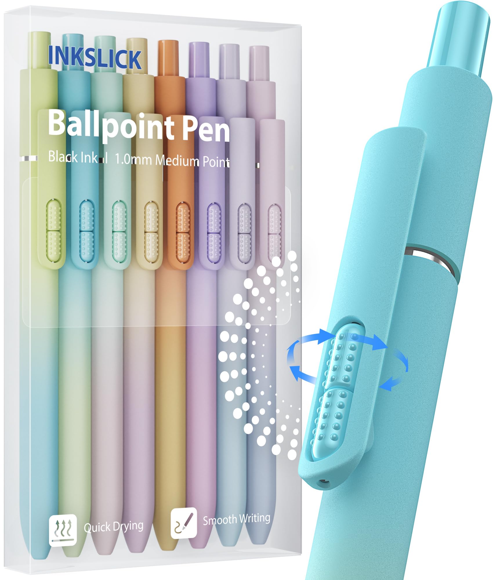 InkSlick 8 Pcs Black Ballpoint Pens - 1.0mm Medium Point Smooth