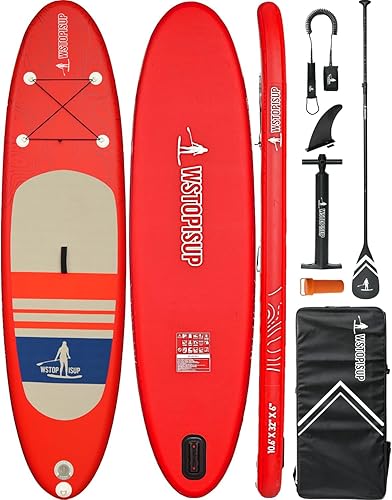 Tabla de remo inflable de pie, tabla de remo premium de 10 pies 6 pulgadas con todos los accesorios y mochila de SUP premium, paleta ajustable,