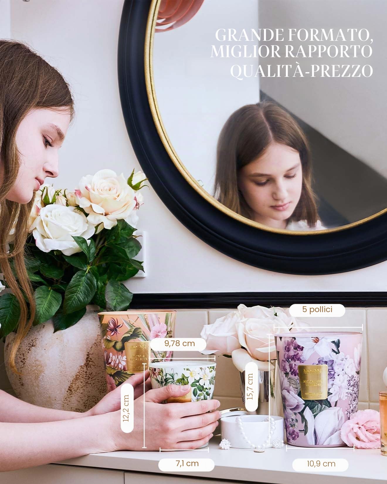 M&SENSE Candela Profumata Con 3 Stoppini - Pera Fressia, 990g, 150 Ore di Combustione - Regalo e Decorazione Casa per Donne