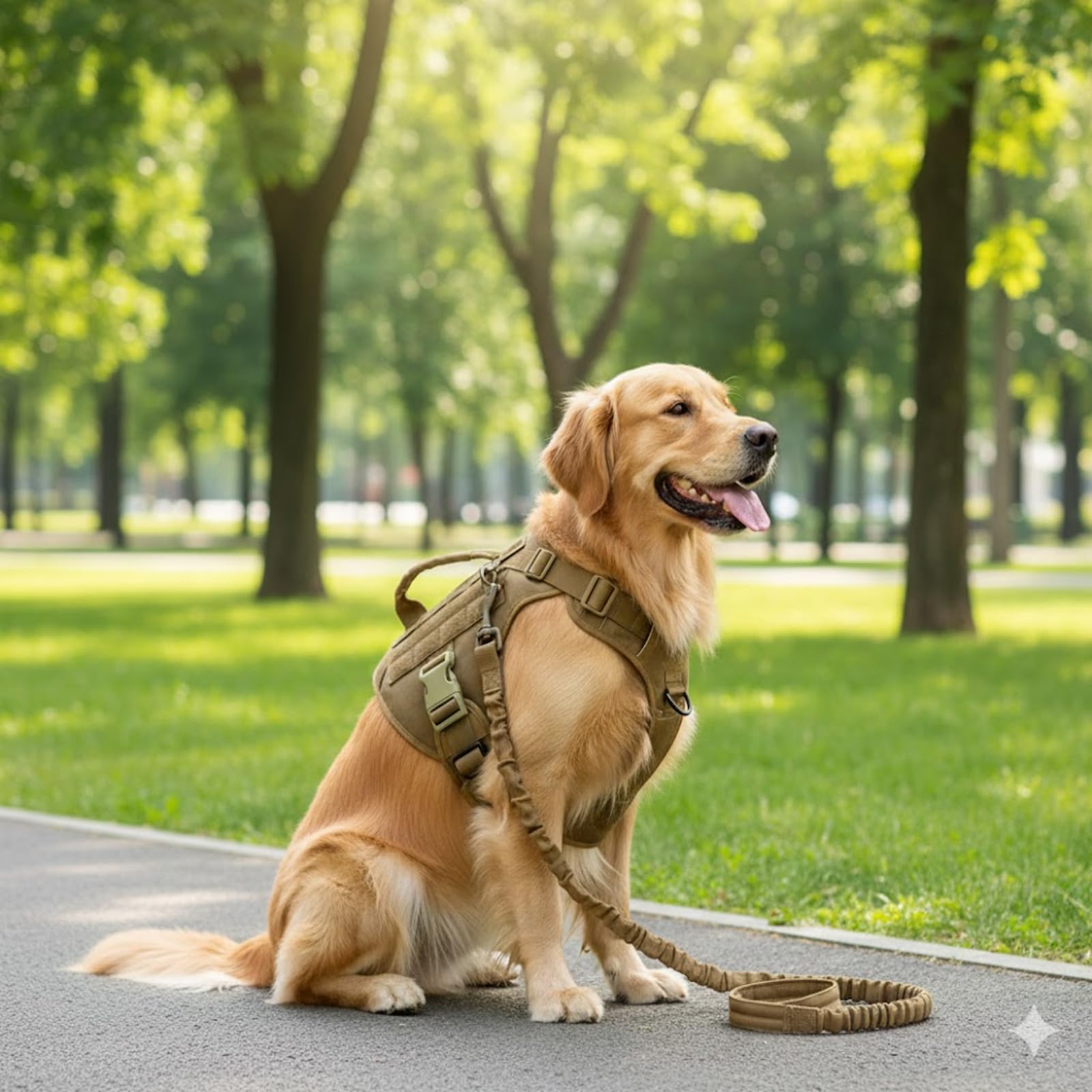 Pettorina tattica per cani e guinzaglio in nylon con petto posteriore Design protettivo professionale Robusto controllo potente Manico ispessito Ammortizzato Shock- Materiali ad alta resistenza Fibbie