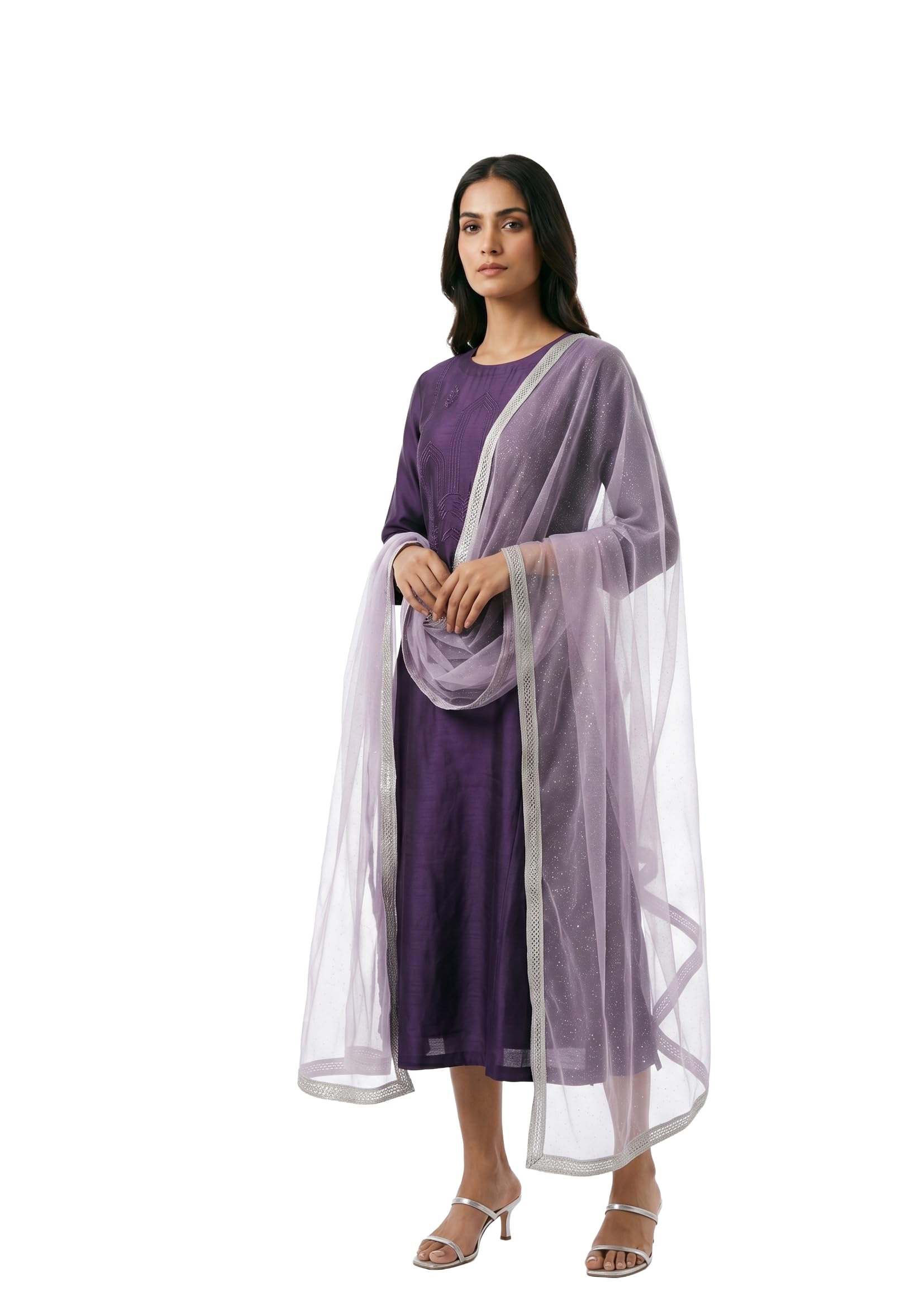 Elegant Blue Net Dupatta with Intricate Embroidery, Lightweight Designer Glitter Dupatta-picture-10