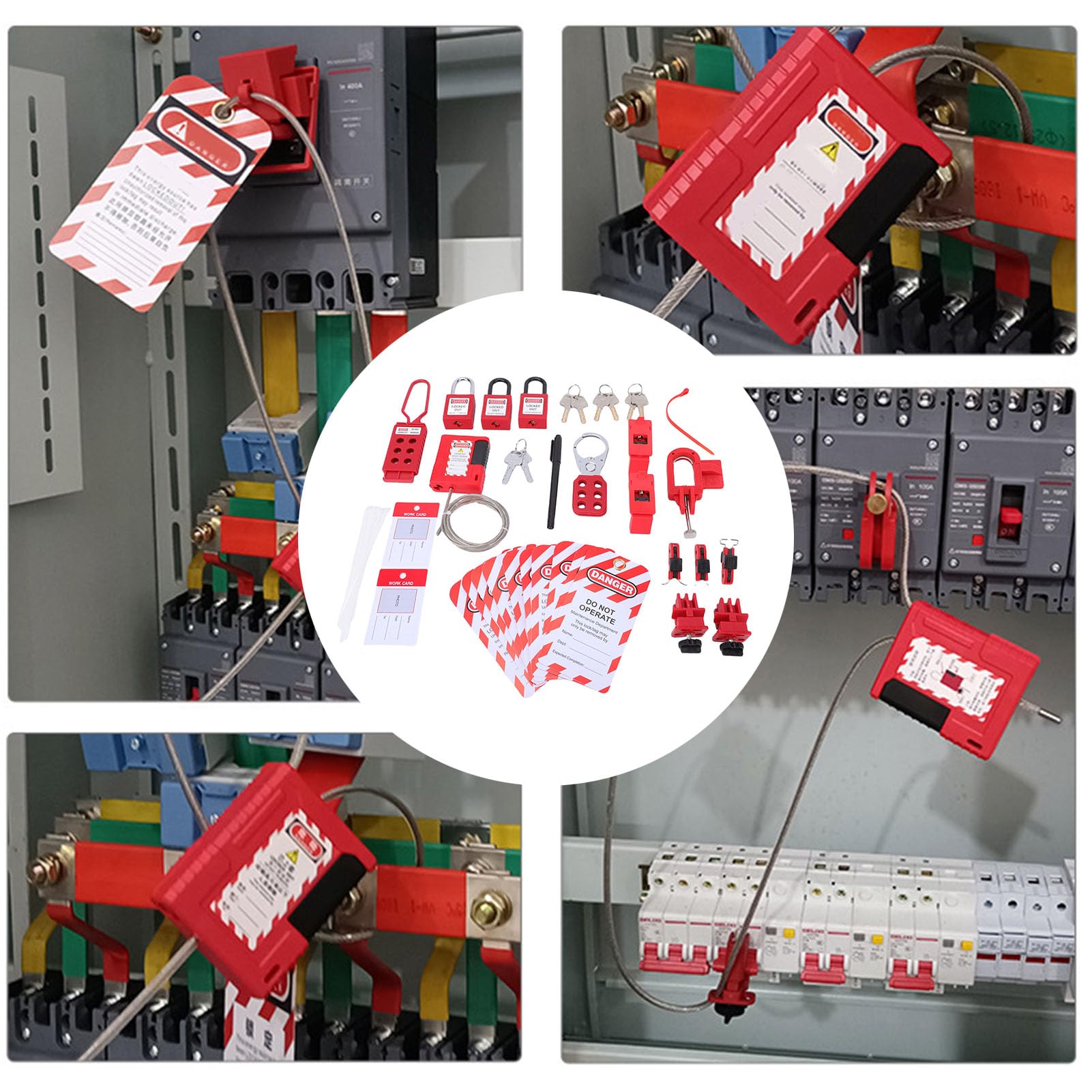 Kit de Etiquetado de Bloqueo Loto Eléctrico, Bloqueo de Disyuntor con Abrazadera, Cerrojos de Grupo Completos, Kits de Etiquetado Eléctrico para Maquinaria