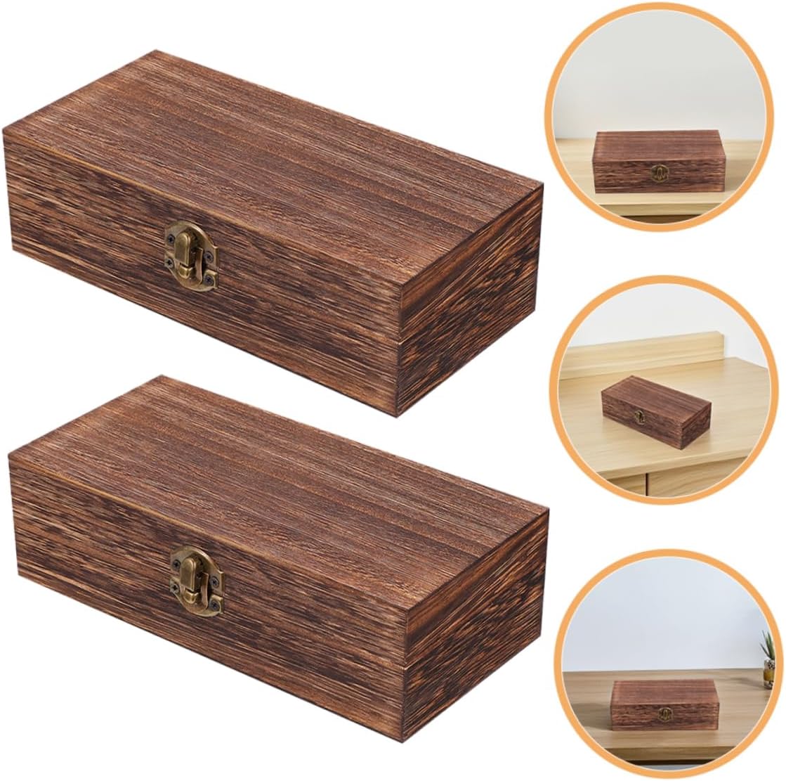 2pcs Box Retro present Box Wooden Storage Chests Small Wood Storage Case Trinket Treasure Chest Jewelry Case with Lid Wood Jewelry Organizer Wooden Dark Brown