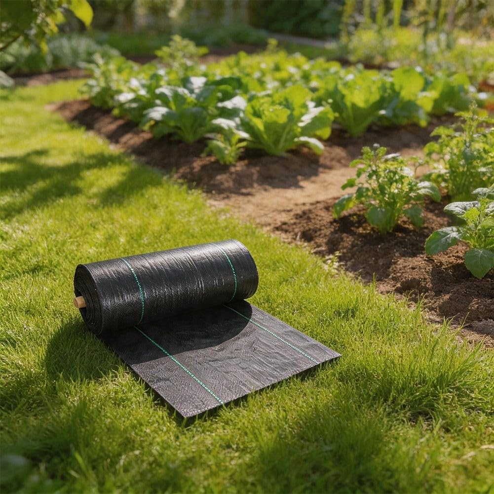 Malla antihierba KiraKira de 2x100 pies en color negro para proteger el suelo de jardines