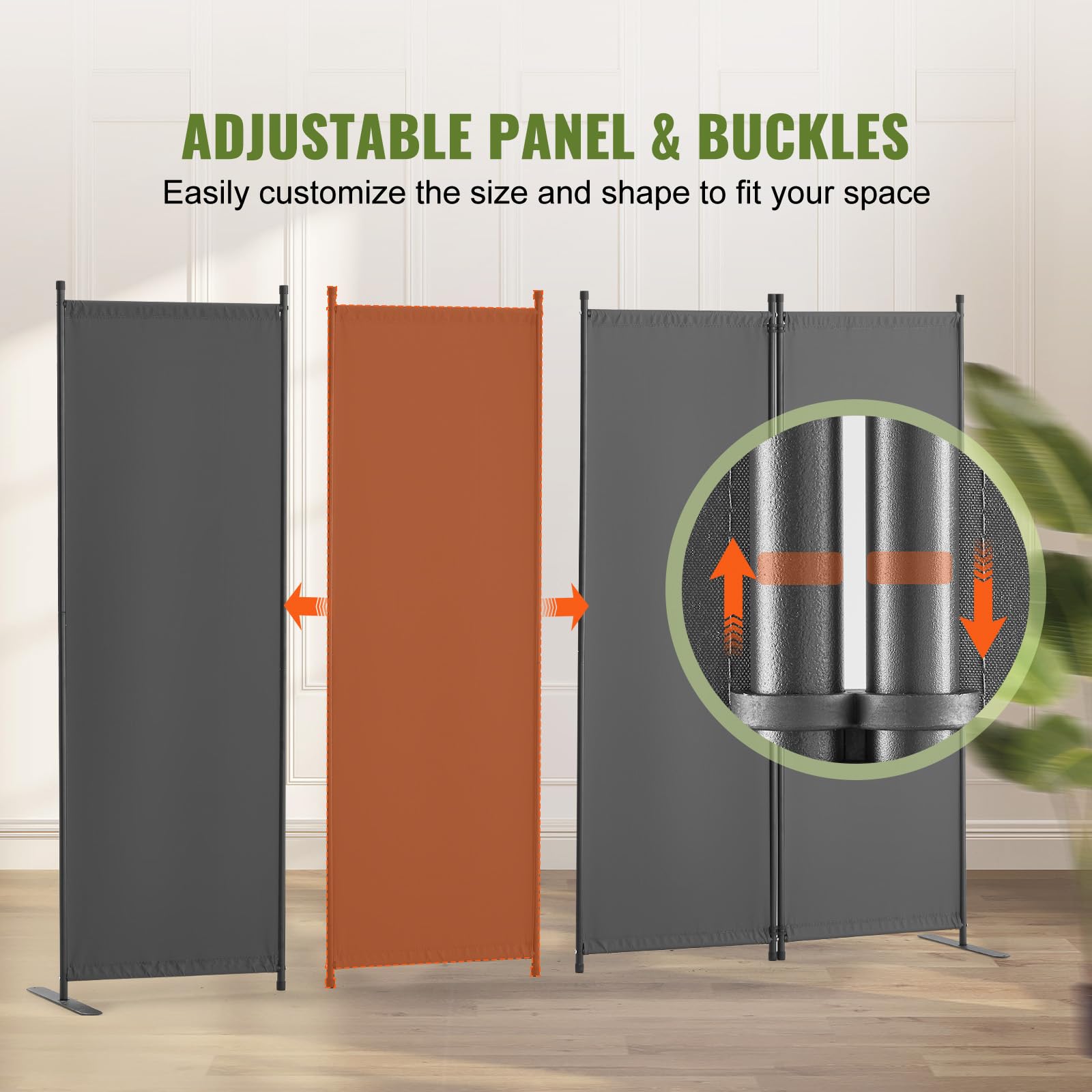 VEVOR Cloison de séparation en Tissu, séparateur de pièce Pliable à 4 Panneaux, paravent de confidentialité intérieur pour Bureau, Chambre, Salle à Manger, Maison, autoportant, 228x45x172,5 cm, Gris