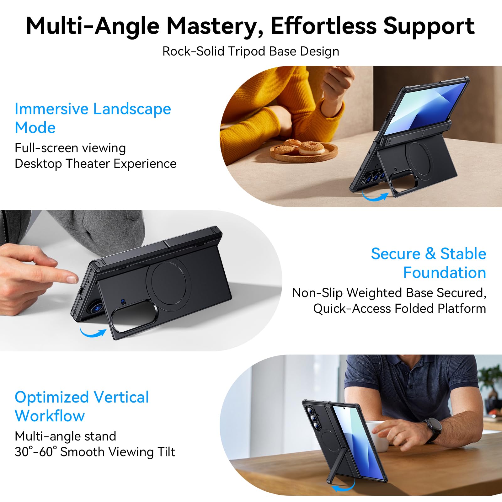 Etui magnetyczne do Samsung Galaxy Z-Fold-7: pozioma i pionowa podstawka, kompatybilna z MagSafe, ochrona ekranu 9H, wytrzymała ochrona zawiasów, odporne na uderzenia etui ochronne TPU ZFold