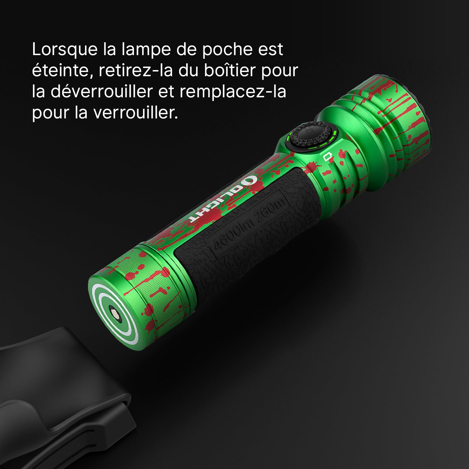 OLIGHT Seeker 4 Pro LED Rechargeable Lampe de Poche 4600 Lumens Portée 260 Mètres Ultra Puissante Militaire 5 Mode d'éclairage IPX8 Étanche Flashlight pour Sauvetage etc (Zombie Green)