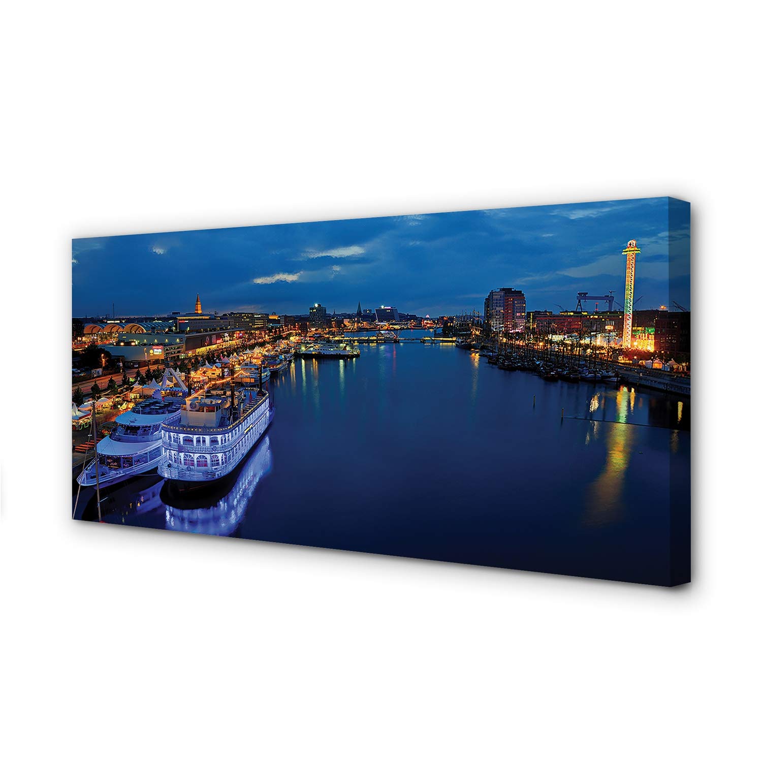 Tableau decoration murale 140x70cm pour habiller un grand mur vide motif bateau nocturne