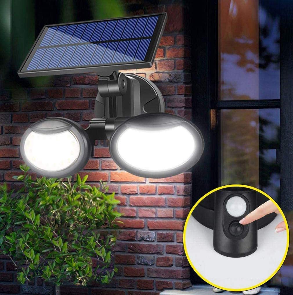 Luci esterne a LED, luci solari a doppio sensore di movimento, per capi, orientabile, luce impermeabile, 2 pezzi, nero, 108 LED