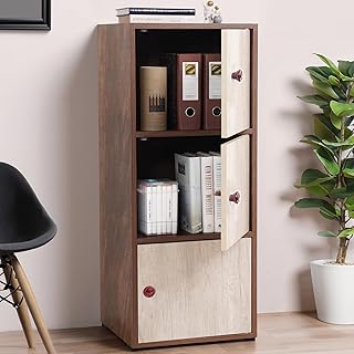 ABOUT SPACE Wooden Cabinet - 3 Tier Engineered Wood Storage Cabinet for Living Room with Magnetic Door, Space Saving Furniture for Home, Office, Kitchen (Walnut -L 38 x B 38.5 x H 100.5 cm)