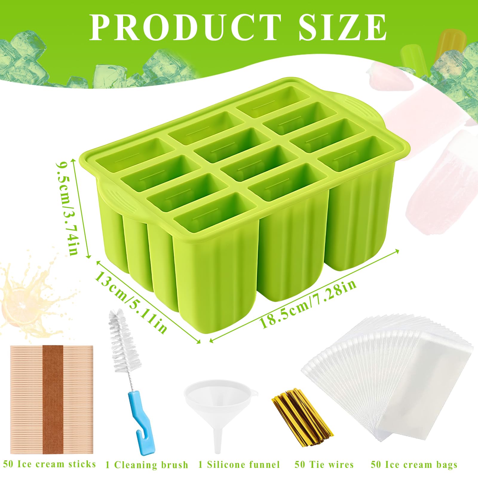 FAMKEEP Stampi per Crema,Ghiaccioli in Silicone Stampo, Silicone Stampi per Gelato senza BPA, DIY Stampi Riutilizzabili di Gelati 12 Cavità in Silicone, Stampo Ghiaccioli per Bambini Adulti