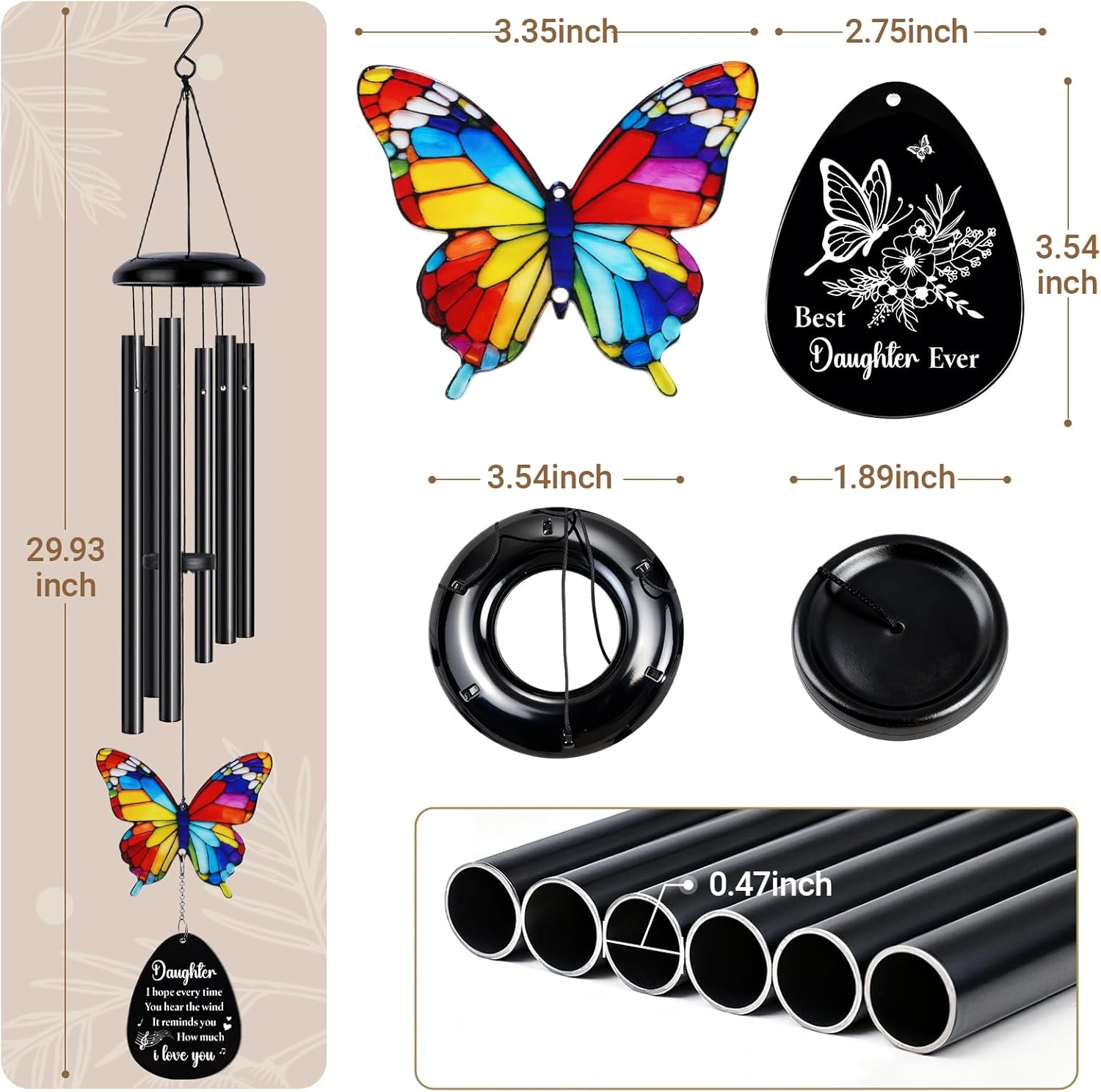 Daughter Gifts from Mom, Daughter Birthday Gifts, Gifts for Daughter, to My Daughter Wind Chimes, Love Reminder Daughter Gift for Birthday, Valentines Day, Graduation, Wedding - Image 4