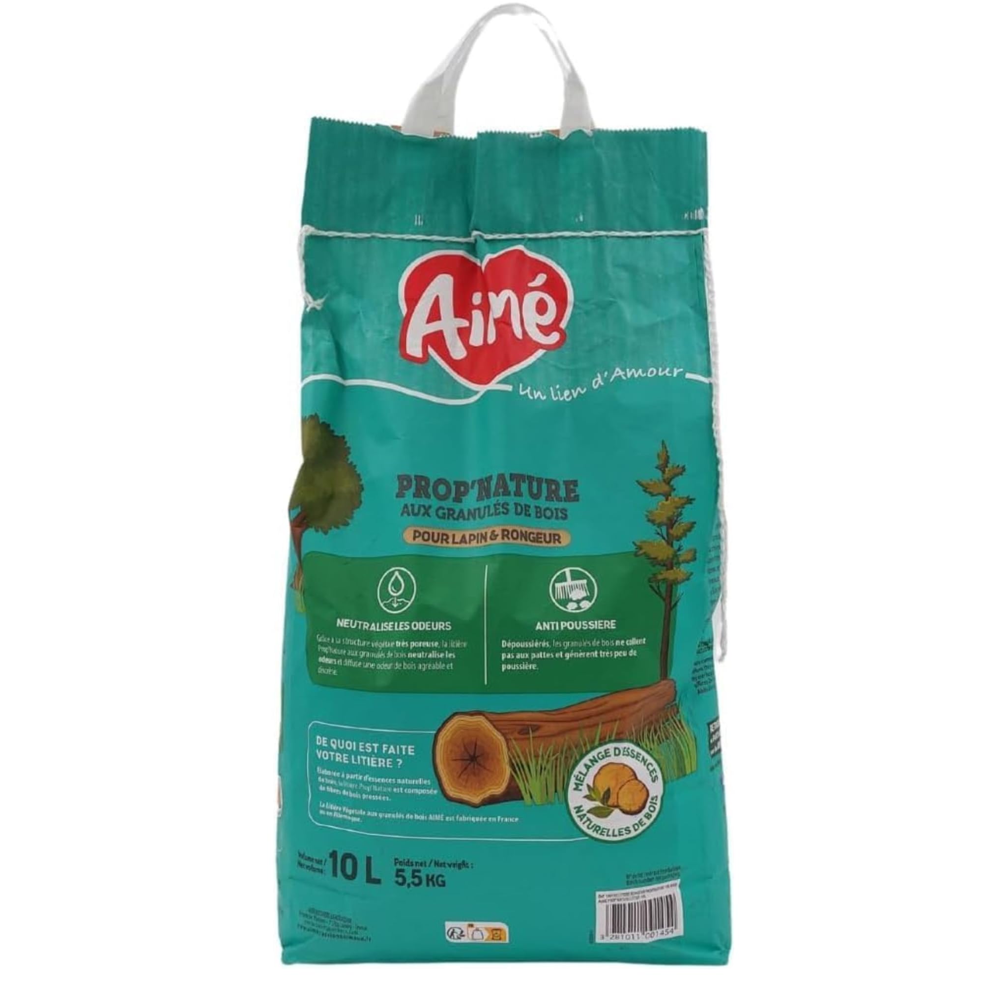 Aimé | Lecho PROP'Nature 10L para Conejos | Arena Biodegradable y Súper Absorbente de Pellets de Madera | Neutralizador de Olores para Jaulas | El Embalaje Puede Variar
