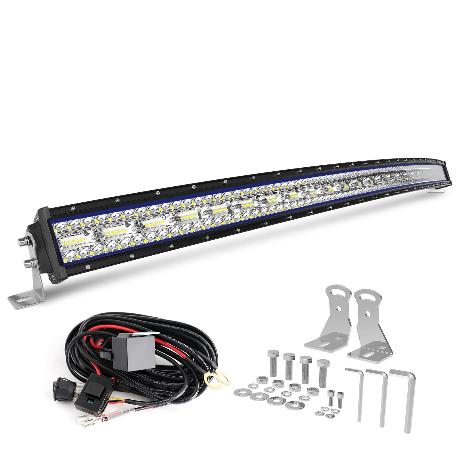 JG-AUTO Curved LED Light Bar 52 inch 750W 80000LM Triple Rows Spot Flood Combo Light Off-Road Driving Lights with Wiring Harness High Brightness for Trucks SUV ATV UTV Marine
