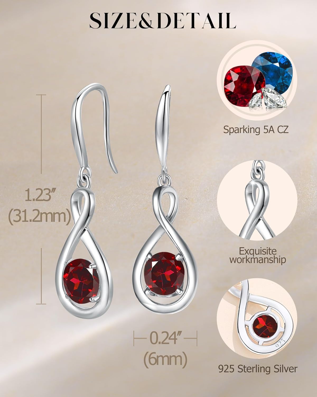 FANCIME Dangle Drop Earrings 925 Sterling Silver Dainty Infinity Round Gemstone Birthstone Jewelry Birthday Mothers Day Gifts for Her Women - Image 6