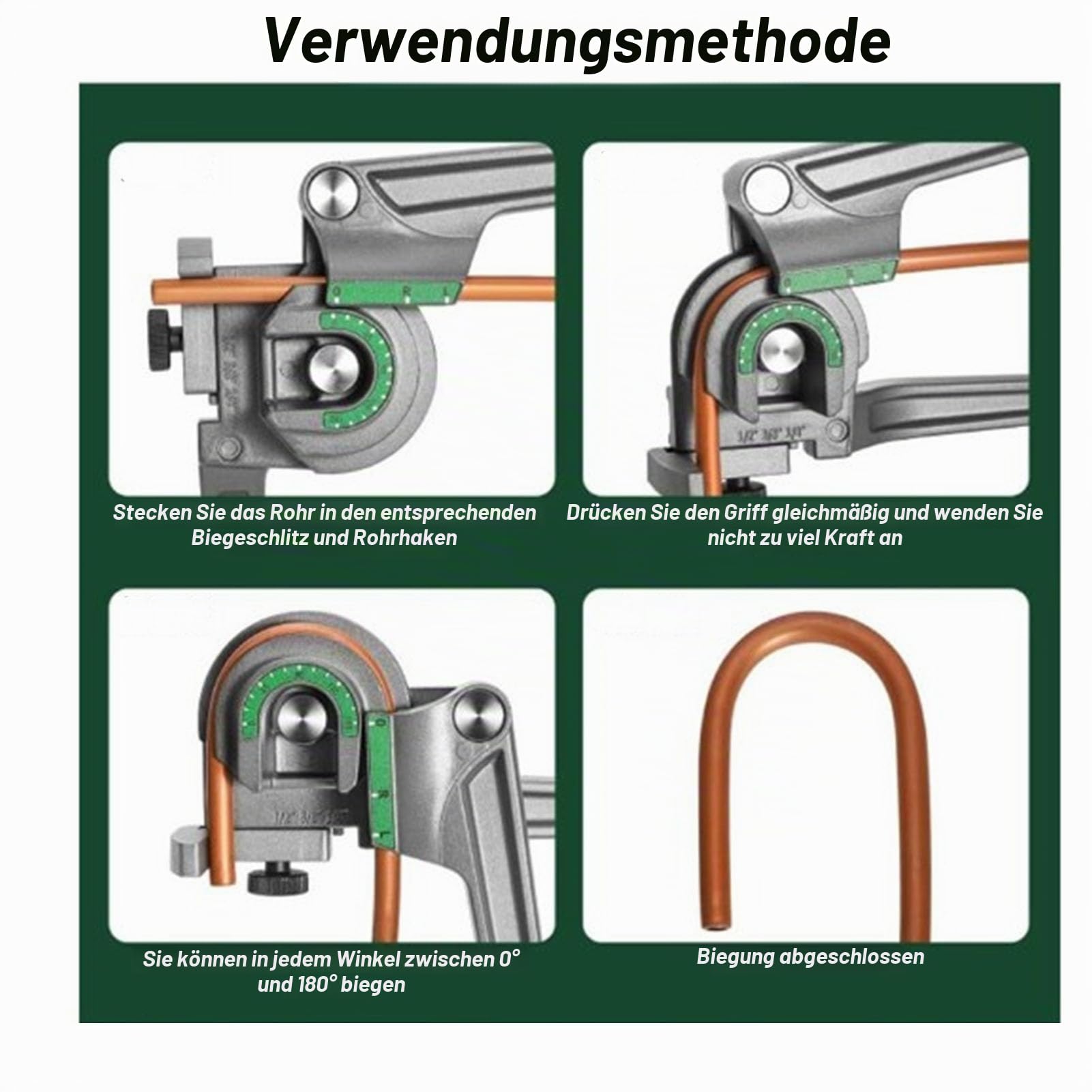 Rohrbieger, 180 Grad 1/4 3/8 1/2 Zoll Außendurchmesser Kupfer-Aluminium-Rohrbieger, Rohrbieger aus Aluminiumlegierung für die Reparatur von HVAC-Kühlgeräten