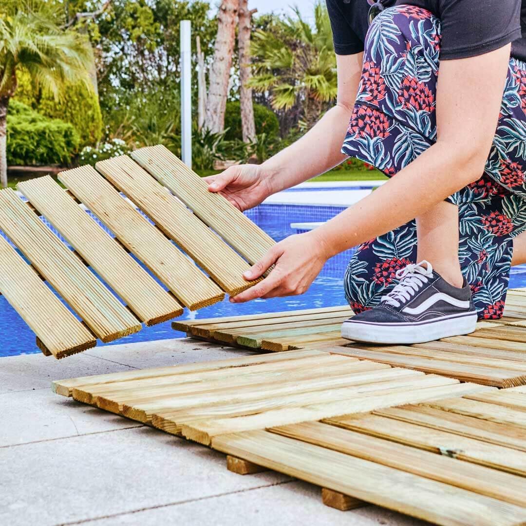 Nortene - Baldosas De Tarima De Madera | 40x40x2,​8 Cm | Tablones De Tarima De Madera De Pino para Jardín Balcón Terraza