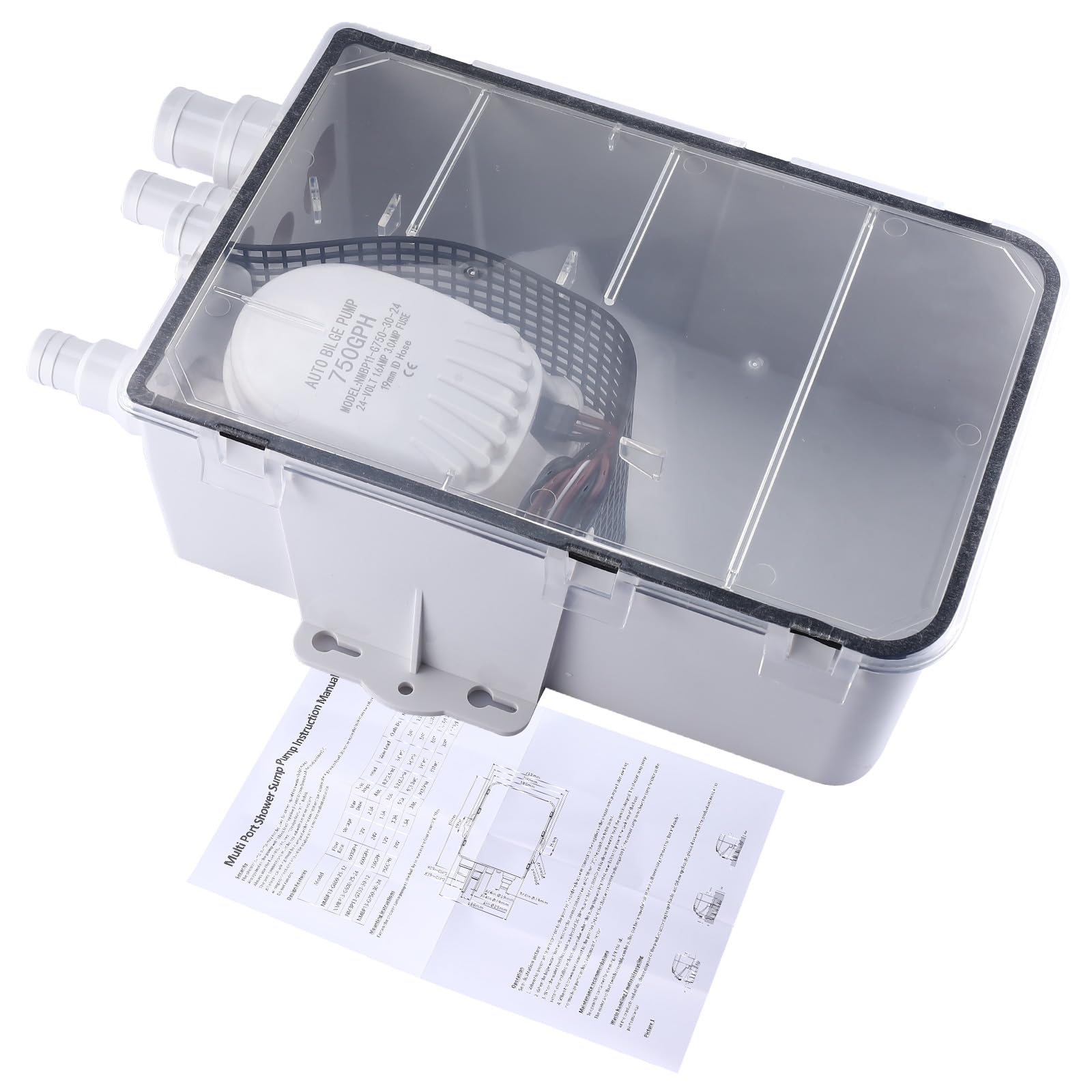 NovelBee 24V 750GPH Marine Shower Sump Pump Box,Shower Bilge Pump for Boat