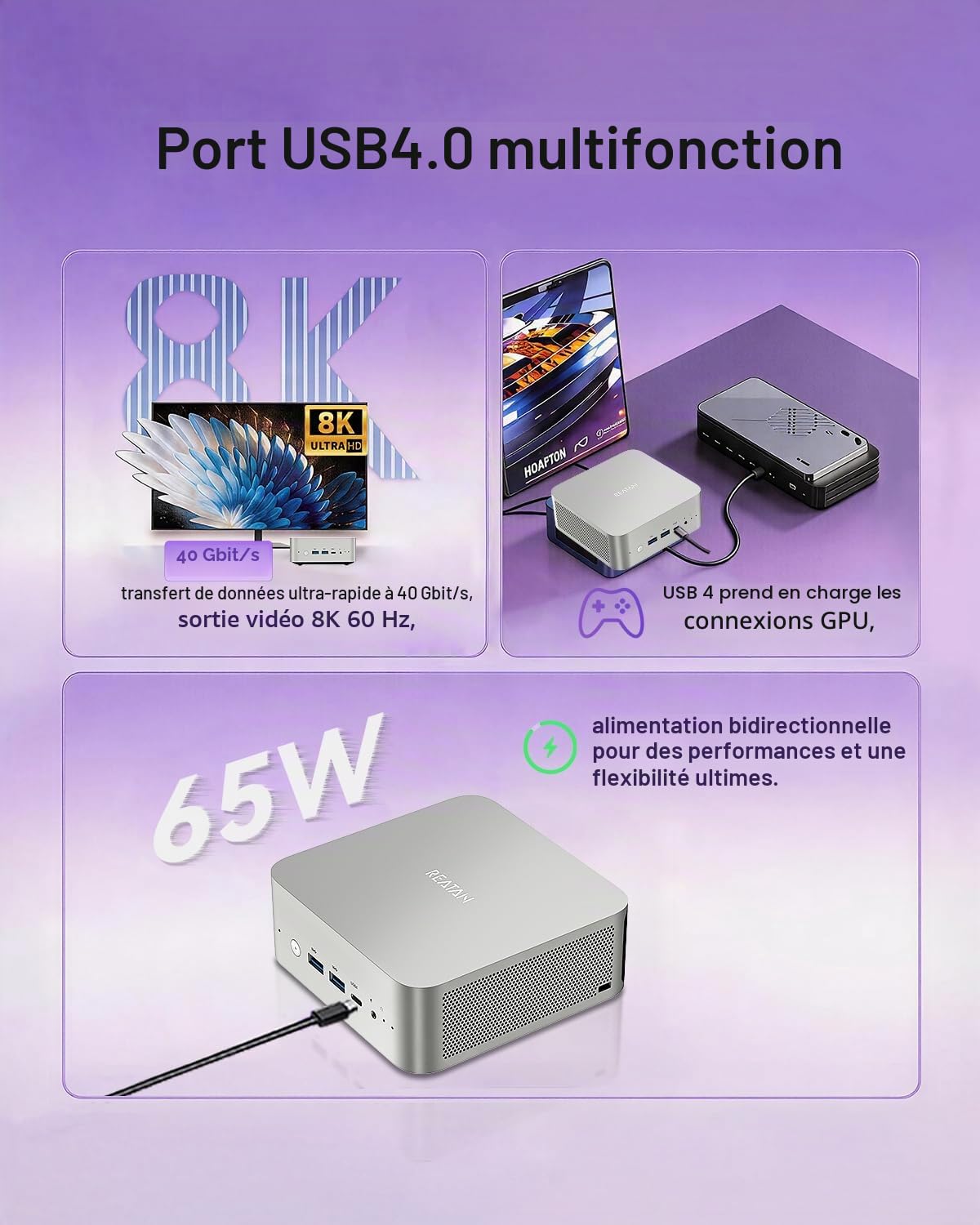 Reatan X8 Mini-PC,avec AMD Ryzen AI 9 HX-470 (12C/ 24T, Max 5,2 GHz),48Go DDR5,2To SSD PCIe 4.0,Radeon 890M,Ordinateurs Mini en Aluminium,OCuLink,2X USB4,4K Quad-Écran,Wi-FI 7/BT5.4,2,5G LAN