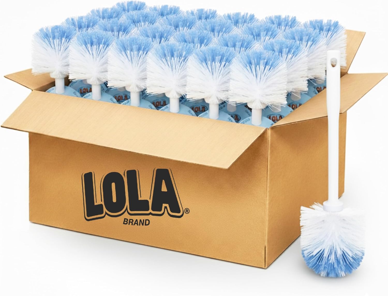 LOLA Classic Toilet Brush, 72 Pack, Durable Fiber Stiff Bristles, Compact Size, Non-Scratch, Long-Lasting