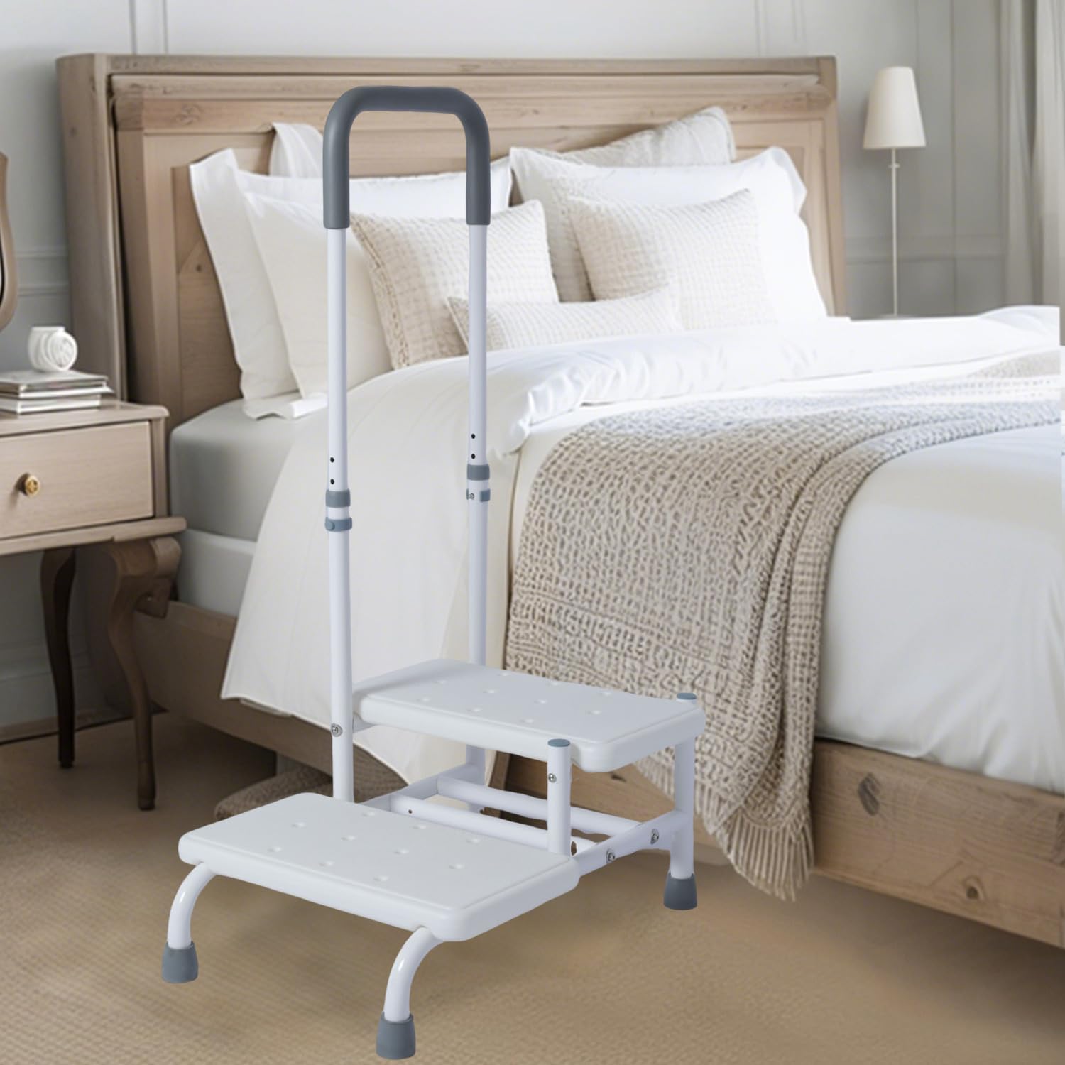 (similar)2 Step Stool with Handle for Elderly, Bed Steps for High Beds for Adults, Non Slip Platform and Adjustable Handrail, for Kitchen Bathroom RV Bathtub, Assist Rail for Elderly, Seniors, Hold up to350LBS