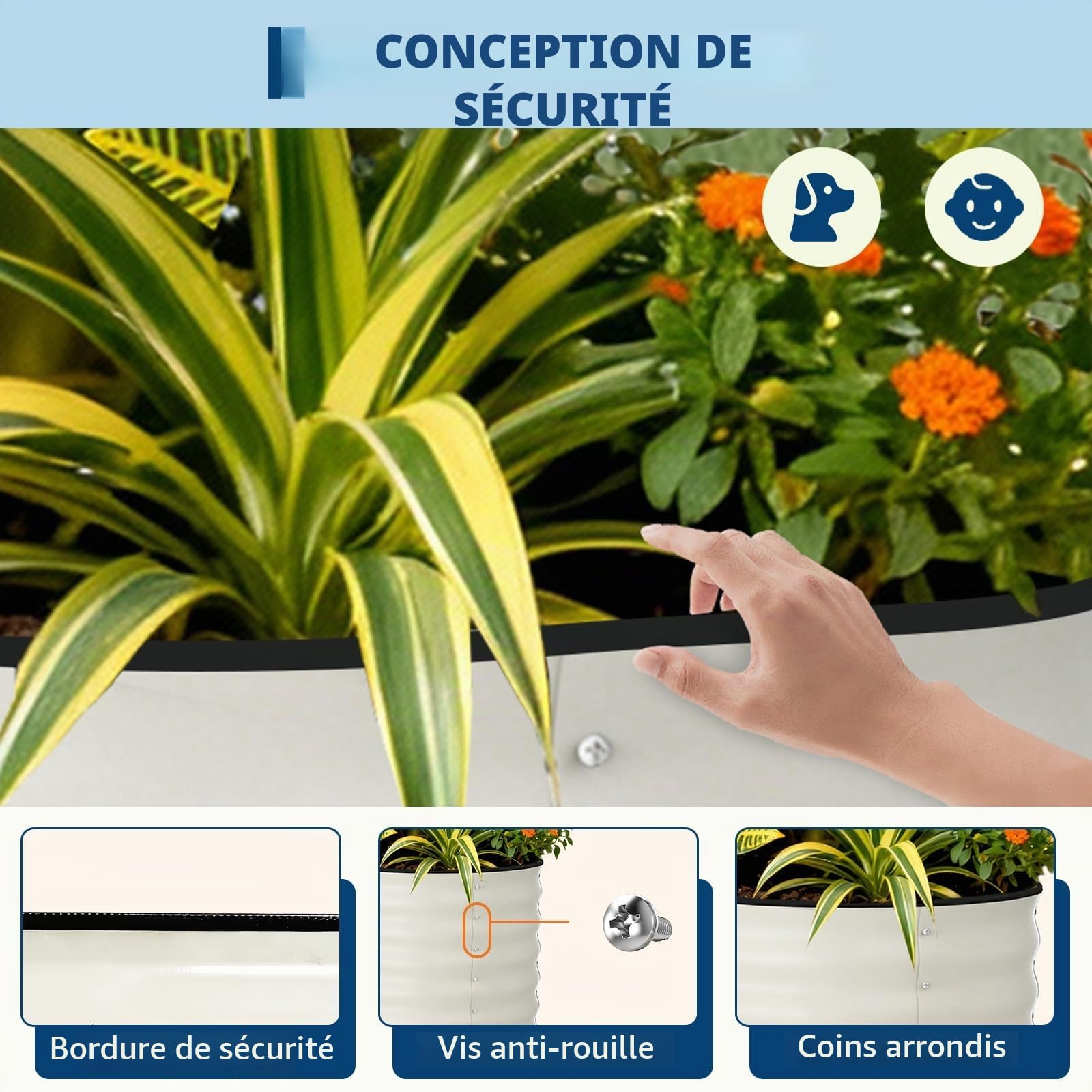 Garvee Lot de 2 bacs de Jardin surélevés Robustes en Acier galvanisé – Protection antirouille et Bandes Anti-coupures, Montage Facile (Beige, 240 * 60 * 60cm)