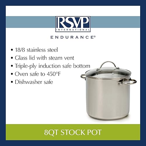 Miniatura 8 de RSVP International Endurance - Utensilios de cocina con tapa, acero inoxidable, 8 cuartos de galón, seguros para electricidad, gas e inducción, asas