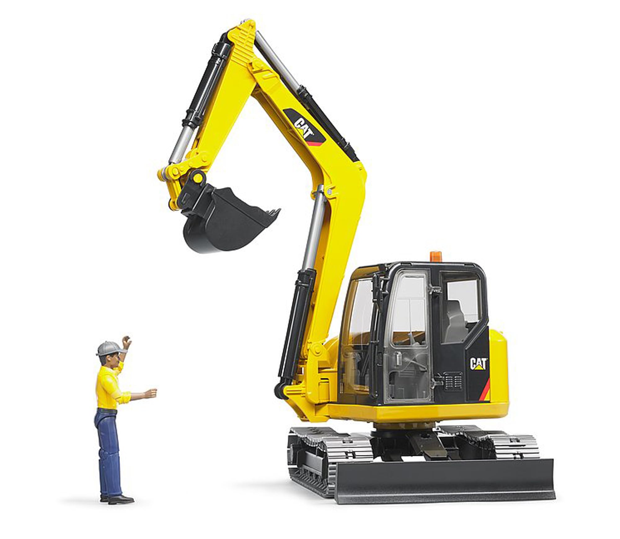 bruder 02466 - Miniexcavadora Cat con trabajador - 1:16 Vehículo de construcción, Obra, Excavadora, Trabajador, bworld, máquina de construcción, Juguete