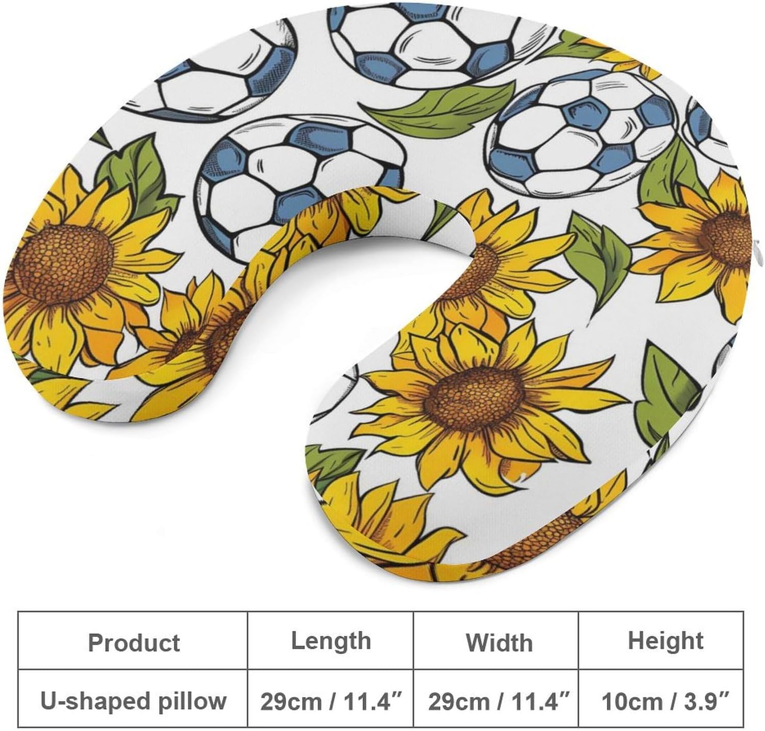 Sunflowers Soccers Funny Travel Pillow U Shaped Memory Foam Neck Pillows Portable for Flight Car Home Office