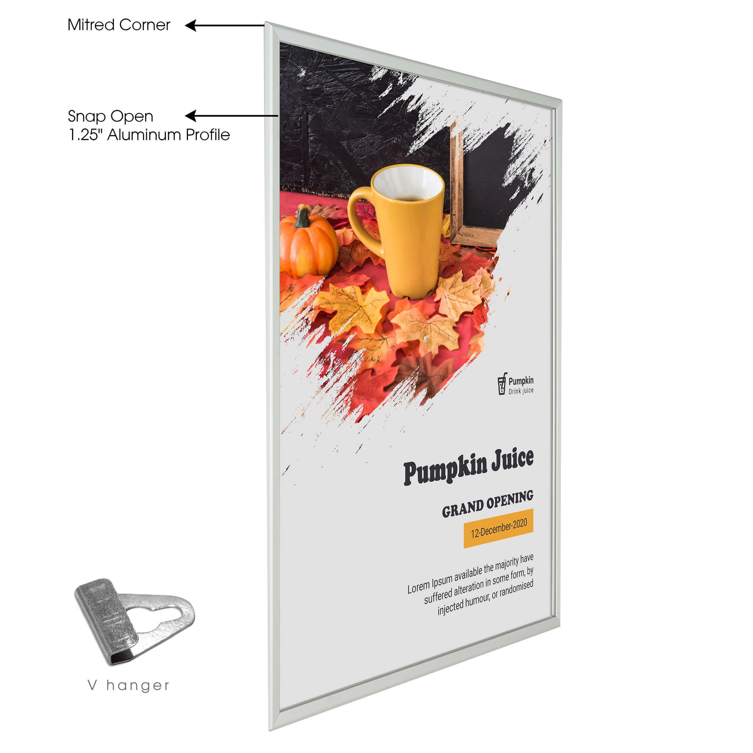 M&T Displays Marco de póster plateado de 1.25 pulgadas, perfil de aluminio de carga frontal, montaje en pared, fotos, documentos, certificados, soporte para carteles, esquinas ingletadas, cubierta