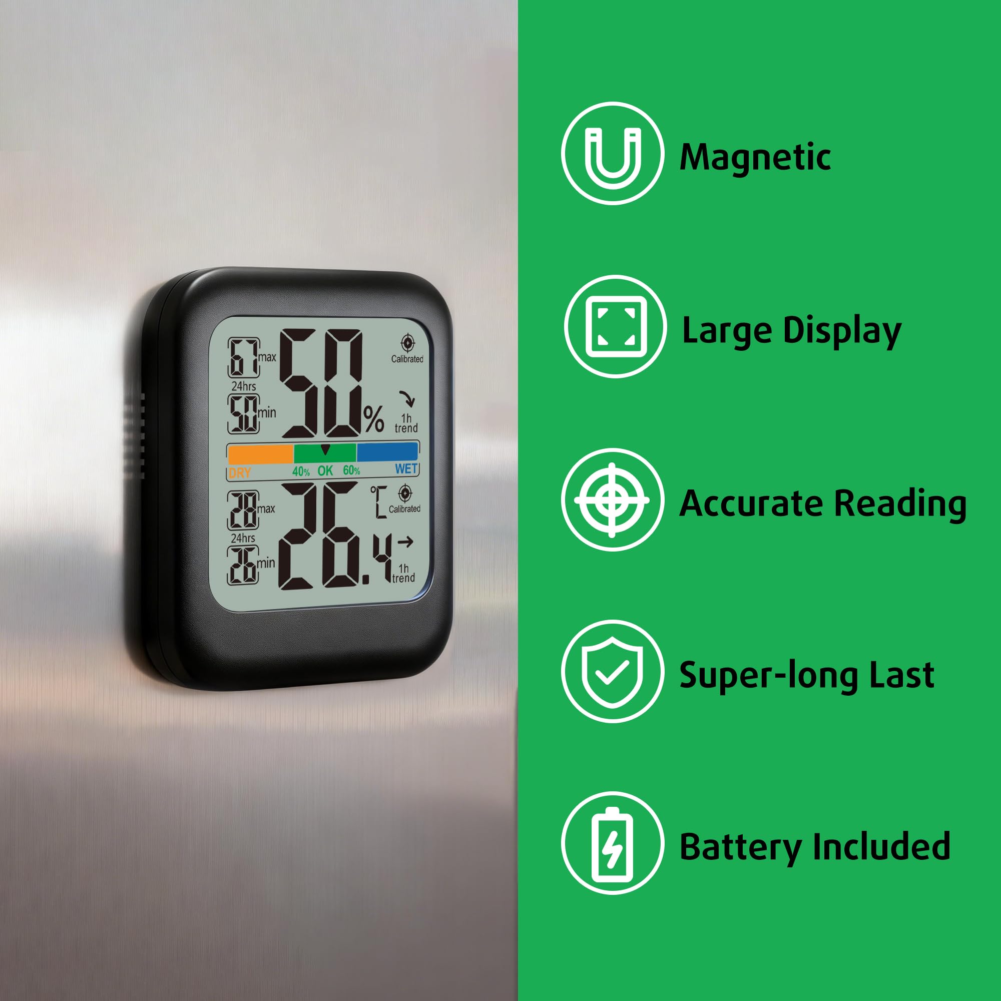 G.CATACC Raumthermometer, Digitales Hygrometer mit Max/Min-Aufzeichnung, Temperatur- und Luftfeuchtigkeitsmonitor Für Zuhause, Kinderzimmer, Gewächshaus, Reptilien - Batterie Inklusive