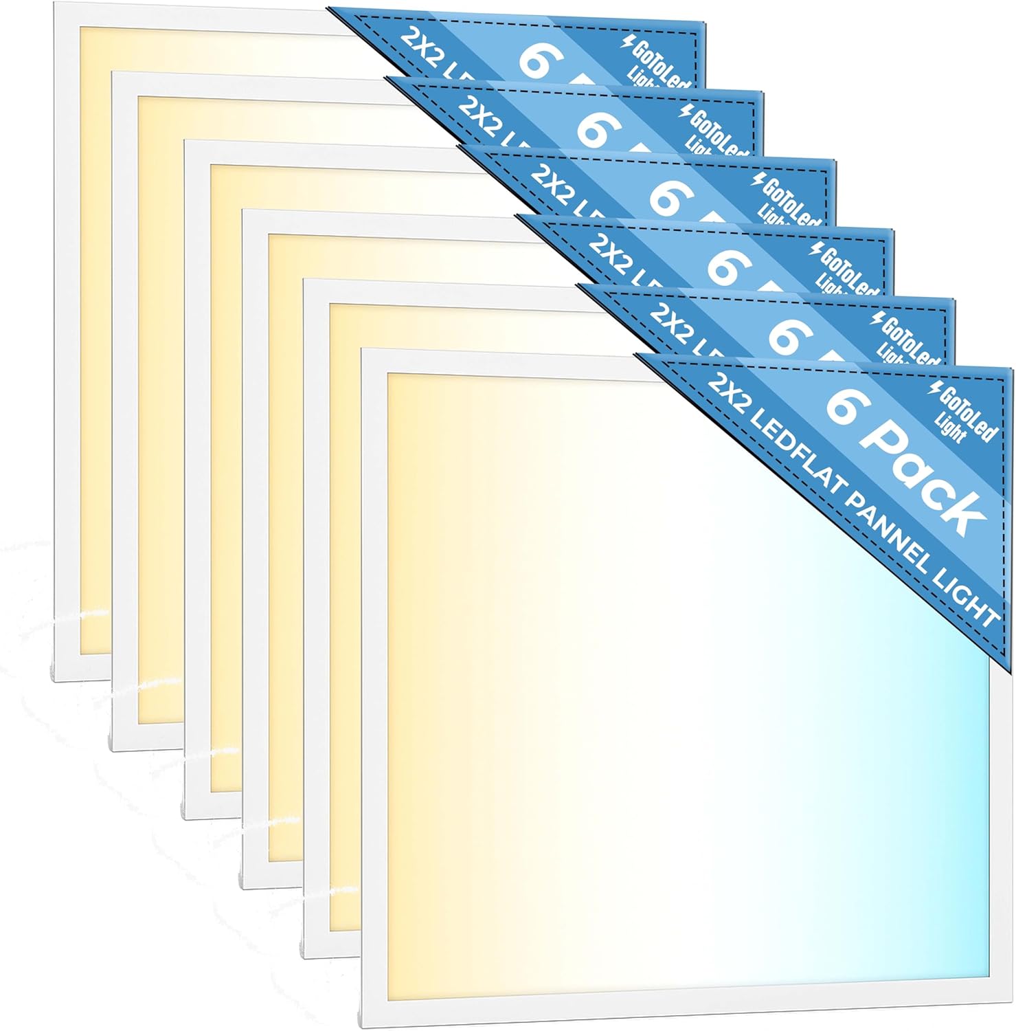 2 Pack 2x2 LED Flat Panel Light for Drop Ceiling, 5200lm Selectable 20W/25W/30W/35W/40W, Color Temperature 3000K/3500K/4000K/5000K/6500K, 0-10V Dimmable, 120-277V, ETL, DLC