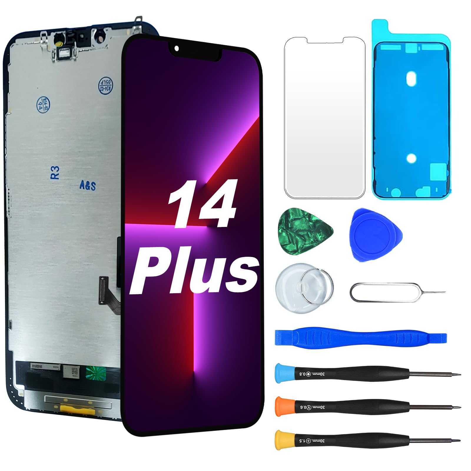 Screen Replacement for iPhone 14 Plus 6.7" Retina FHD Display COF Touch Screen Digitizer with Repair Tool Kits, Waterproof Tape, Screen Protector