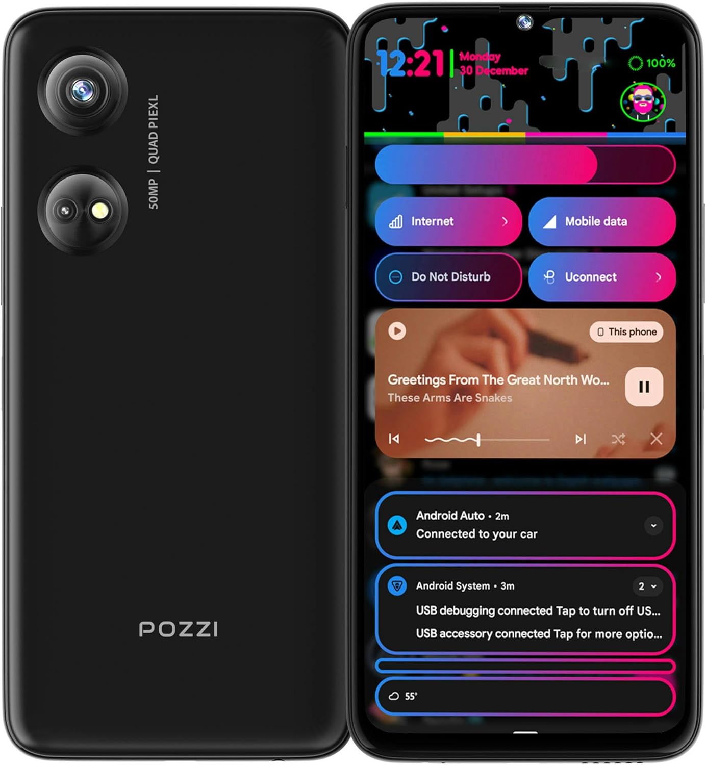 POZZI Turbo 25 Unlocked Android 14 Smartphone | 6.7” HD+ Display | 128GB ROM + 6GB RAM | Octa-Core Processor | 50MP Camera | 5000mAh Battery | 4G LTE | Dual Nano SIM | Black | Compatible with T-Mobile image 6 of 7 B0FJM8Y8FB