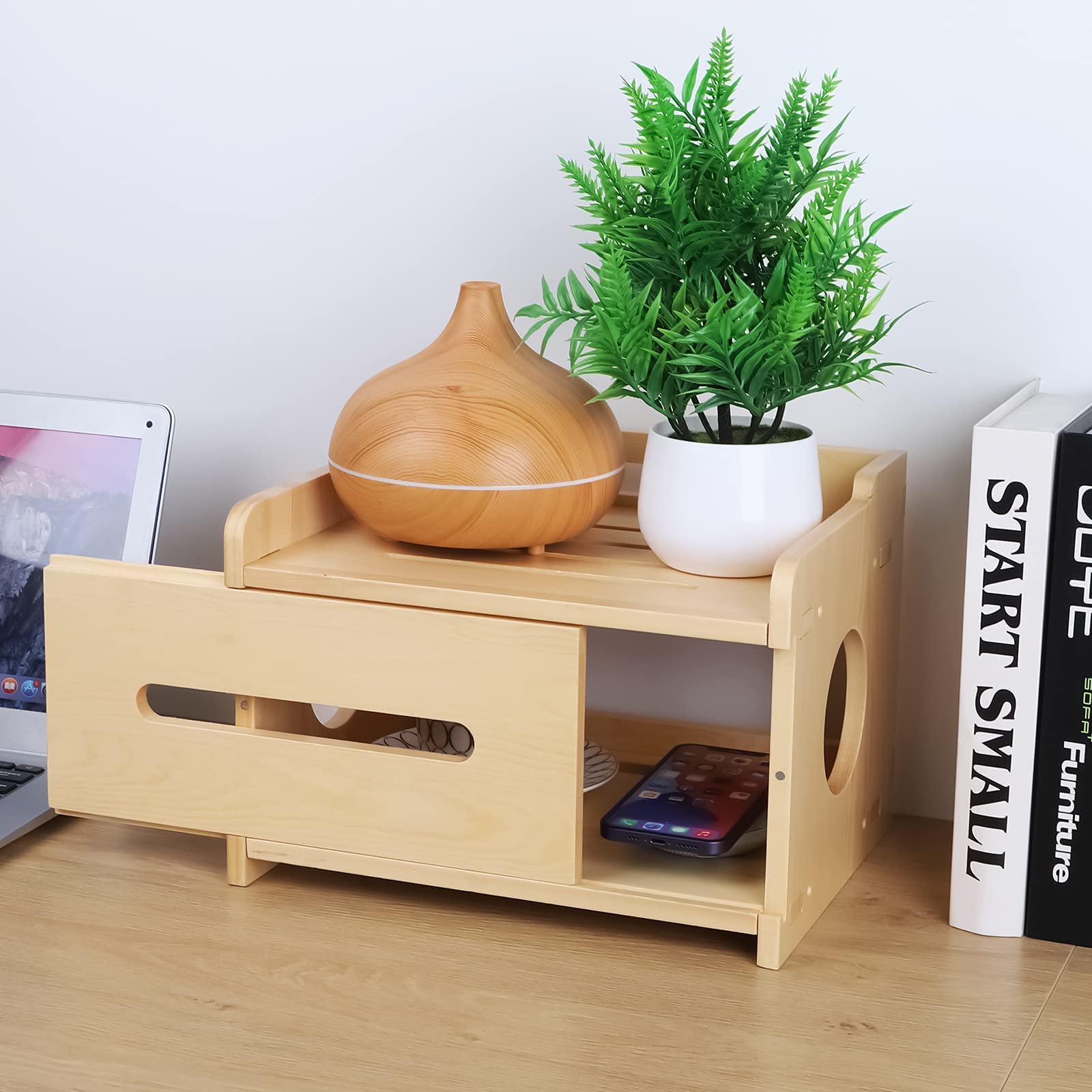 BEARUT Wooden Wireless WiFi Router Storage Box Modem Router Cover Wood