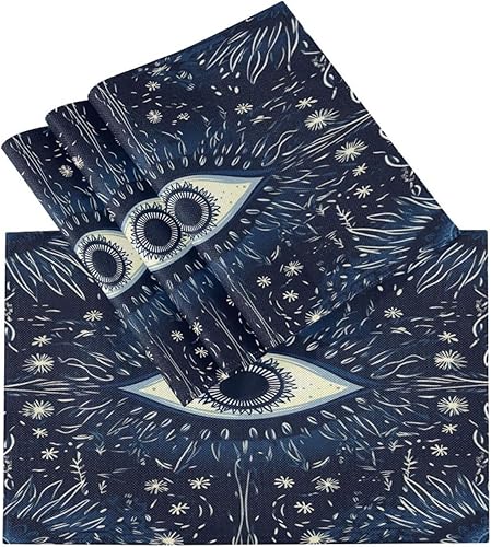 Miniatura 3 de Kigai Juego de 4 manteles individuales, color azul de ojo malvado, antideslizantes, lavables, resistentes al calor, para cocina, mesa de comedor,