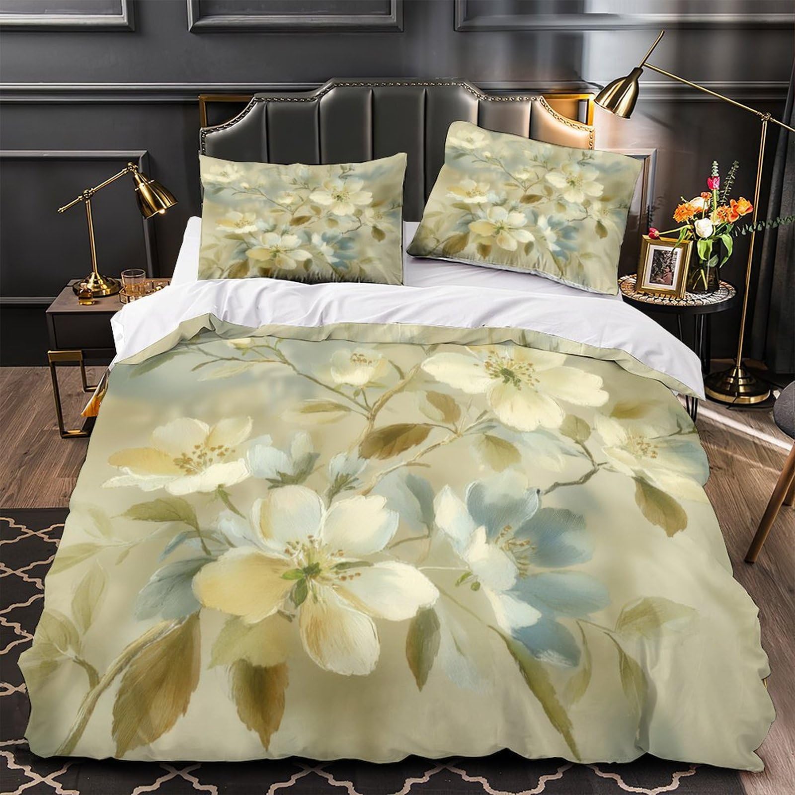 Linge de lit botanique art floral 220x240cm parure de lit microfibre de qualité supérieure douce