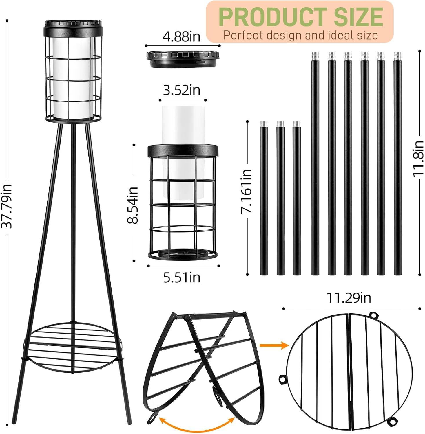 38 inch Solar Floor Lamp with Tripod Plant Stands, Waterproof Outdoor Solar Lights for Garden, Porch, Yard, Backyard, Patio (2 Pack)