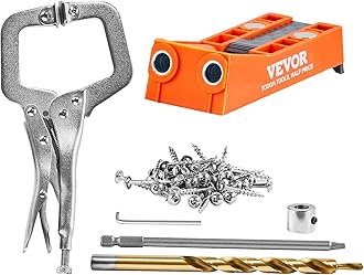 VEVOR Pocket Hole Jig, 56 Pcs Mini Jig Pocket Hole System with 9" C-clamp, Step Drill, Wrench, Square Drive Bit, Drill Stop Ring, and Screws, for DIY Carpentry Projects