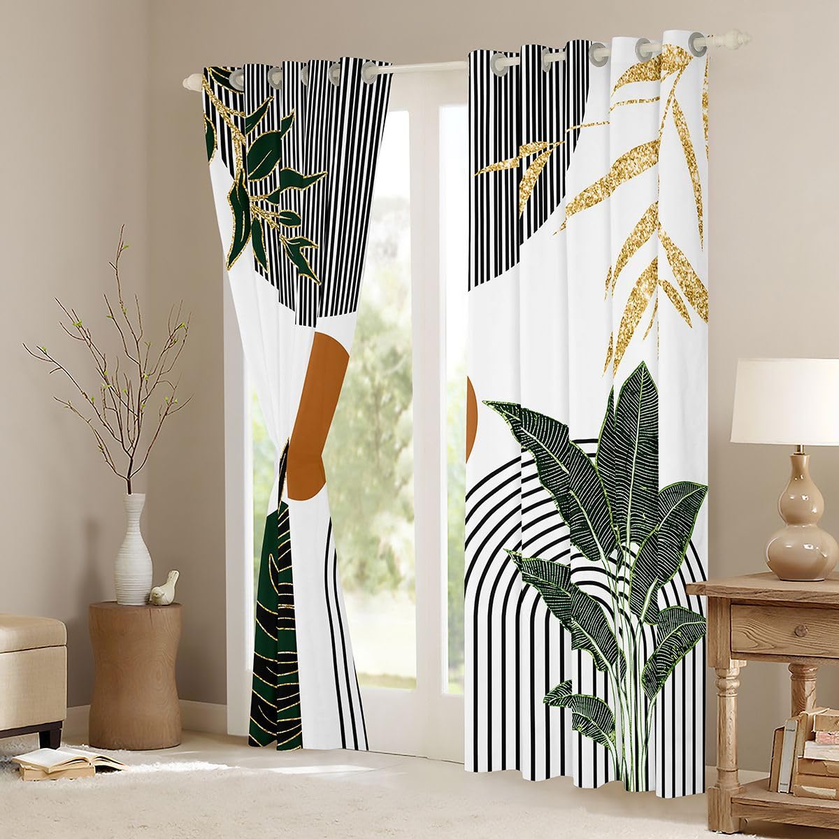 Homewish Lot de 2 Rideau Occultant 140x245cm Boho Milieu du Siècle